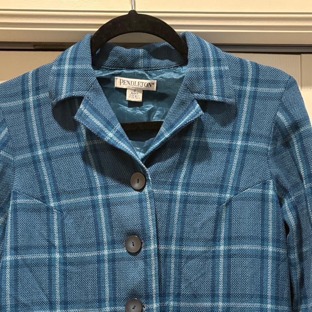 Pendleton Teal Plaid Wool Blazer Jacket - image 6